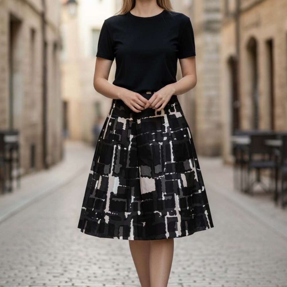 Express Black and White Patterned A-Line Skirt